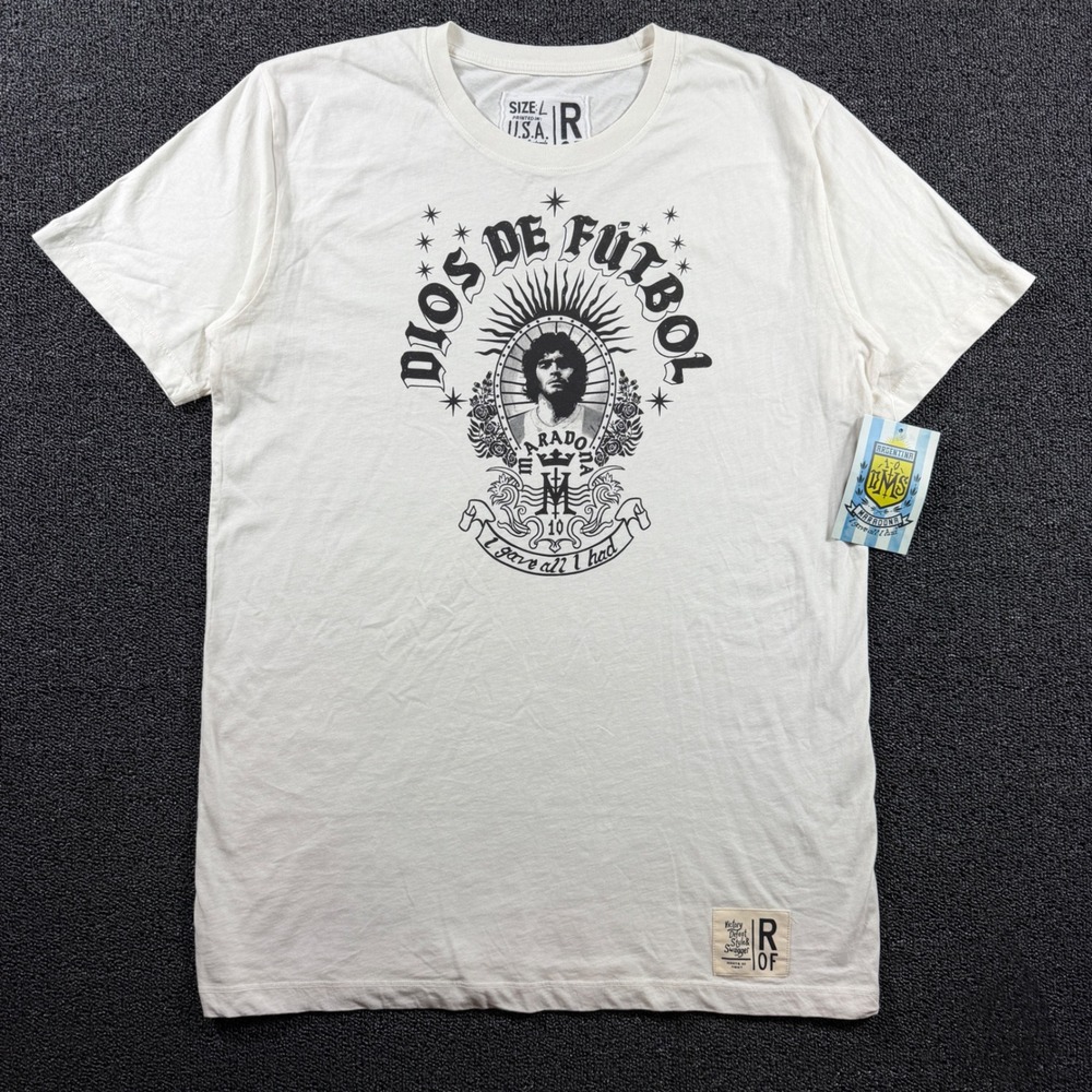 Roots of Fight ROF Diego Maradona Dios De Futbol T-Shirt Men's Large White NWT
